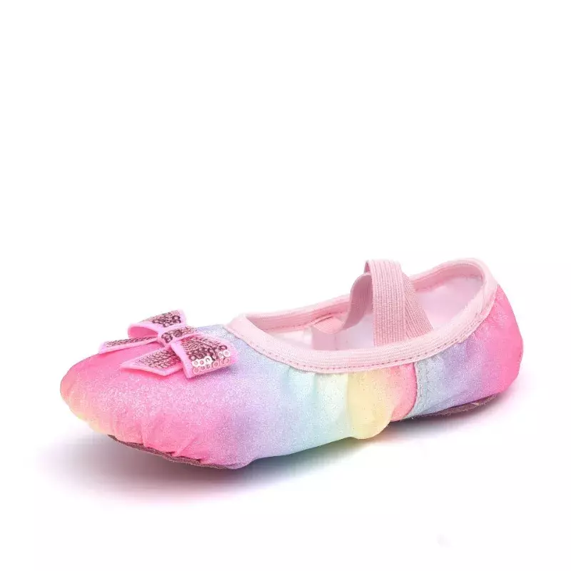Bright Rainbow Gradient Dance Shoes Soft Soles Practice Cat Claw Shoes Free Lace-up Children Dance