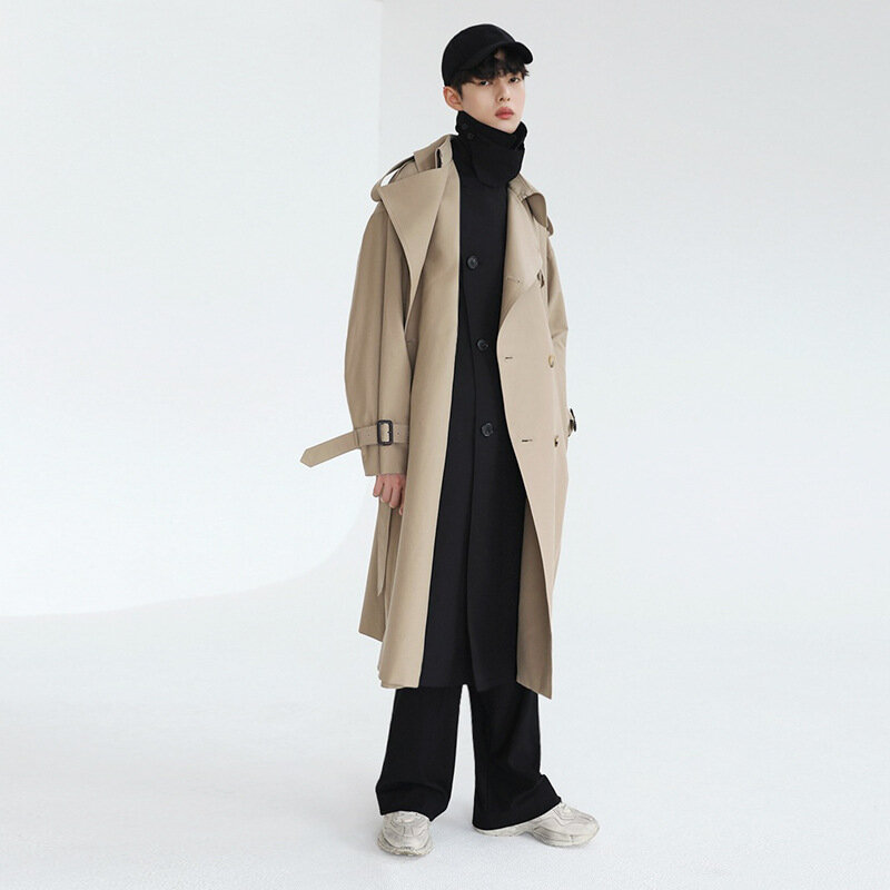 Abrigo largo de dos rompevientos falso para hombre, versión coreana de la tendencia, capa guapo, abrigo británico suelto de otoño