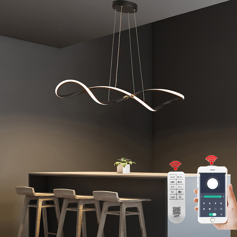 Lampu gantung meja makan, lampu gantung Modern Led untuk ruang makan dapur L100cm lampu liontin Alexa/Remote