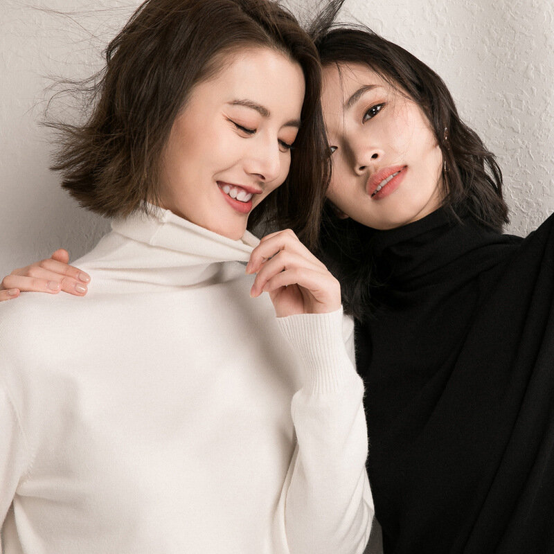 Sweater Musim Gugur Musim Dingin Turtleneck Slim Fit Basic Pullover 2023 Fashion Atasan Rajut Korea Sweater Wanita Stretch Jumper