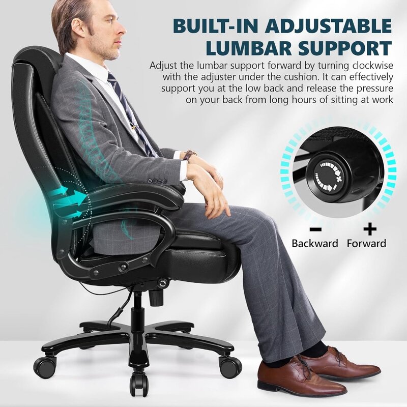 Duże i wysokie 500-funtowe krzesło biurowe o dużej wytrzymałości, duże, skórzane krzesło biurowe z szerokimi siedzeniami, meble komputerowe