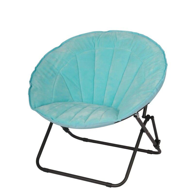 Samt Muschel Untertasse Stuhl Untertasse UFO Stuhl mit zusammen klappbarem Metallrahmen-Fuzzy faltbarer Geschirr Sitz für Kinder und Jugendliche, blaugrün