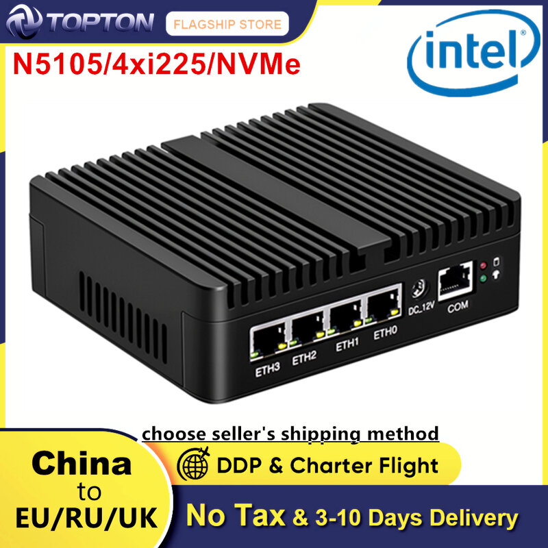 Alat Firewall mikro, PC Mini, VPN, PC Router, Celeron N100 N5105 N5100 J5040 DDR5 AES-NI, 4 x Intel LAN, 2 x USB3.0 DP HDMI