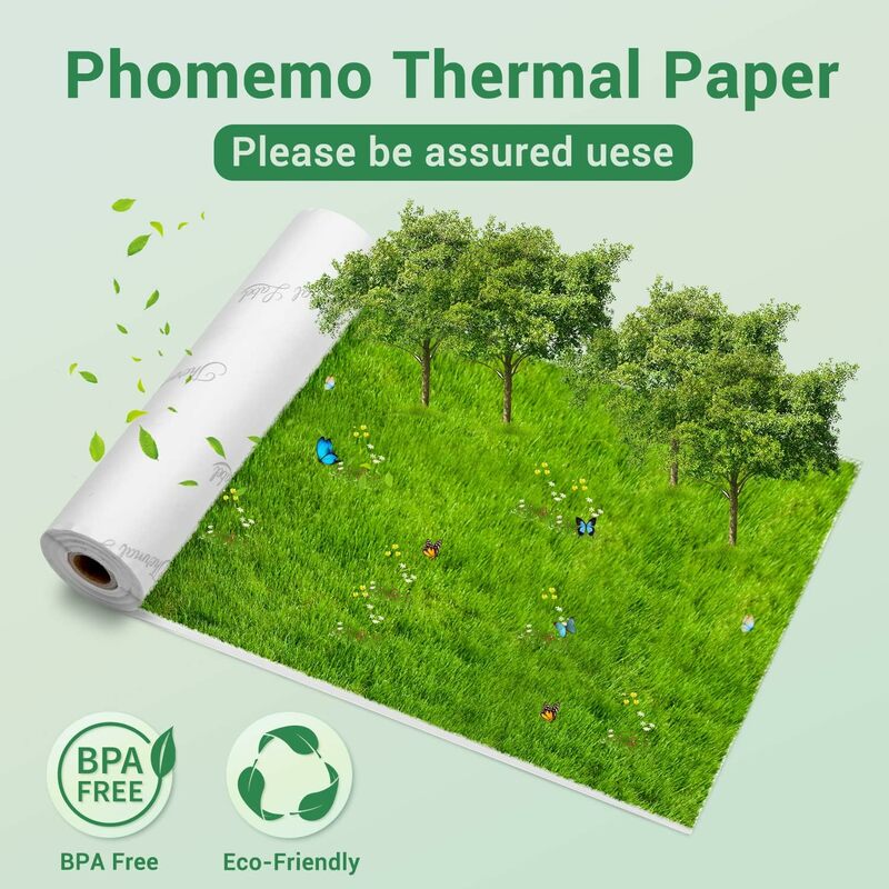 Phomemo-papel térmico auto-adesivo, etiqueta da impressora térmica Bluetooth, preto no branco, M04S, M04S, 107mm