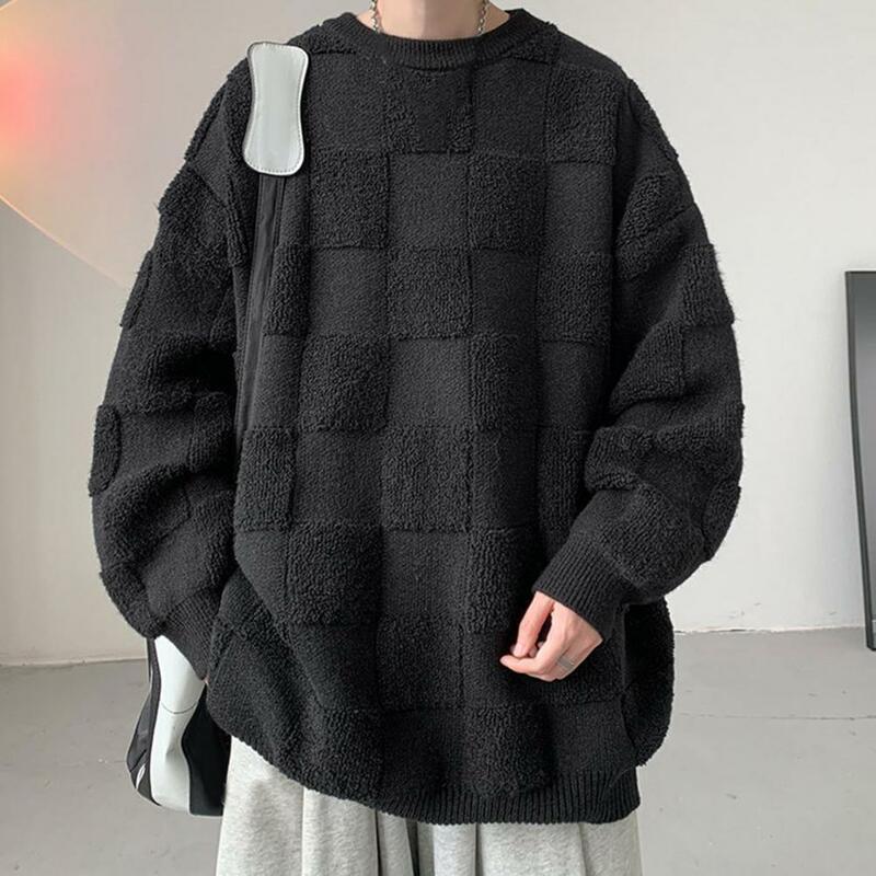 Unisex Sweater Thick Warm Knitted Men's Sweater with Crew Neck Patchwork Design for Winter Fall Plus Size Long Sleeve Pullover