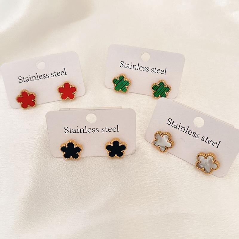 New Trendy Luxury Five Leaf Flower Pendant Necklace Jewelry Earrings for Women Gift Fashion Stainless Steel Clover Bracelets
