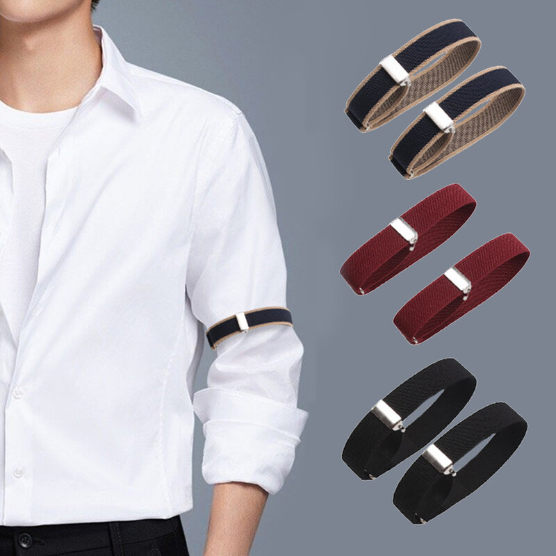 Gelang lengan pemegang baju pria dan wanita, 2 buah gelang manset lengan elastis dapat disesuaikan untuk pesta pernikahan, aksesori pakaian