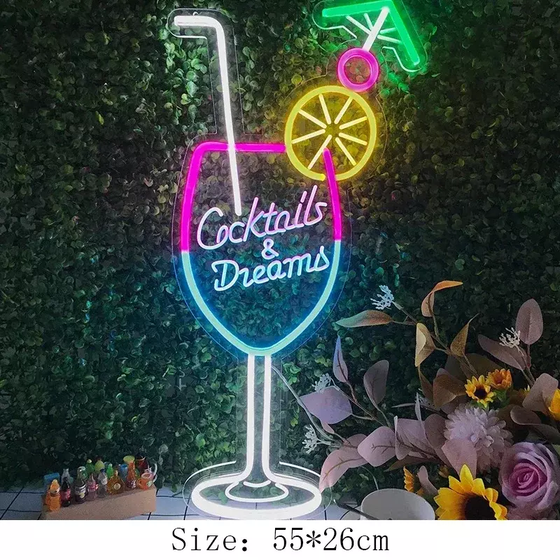 55CM Cocktails & Dream LED Neon Sign Wall Decor For Beer Bar Store Pub Club Nightclub Birthday Party Decorative Neon Night Light