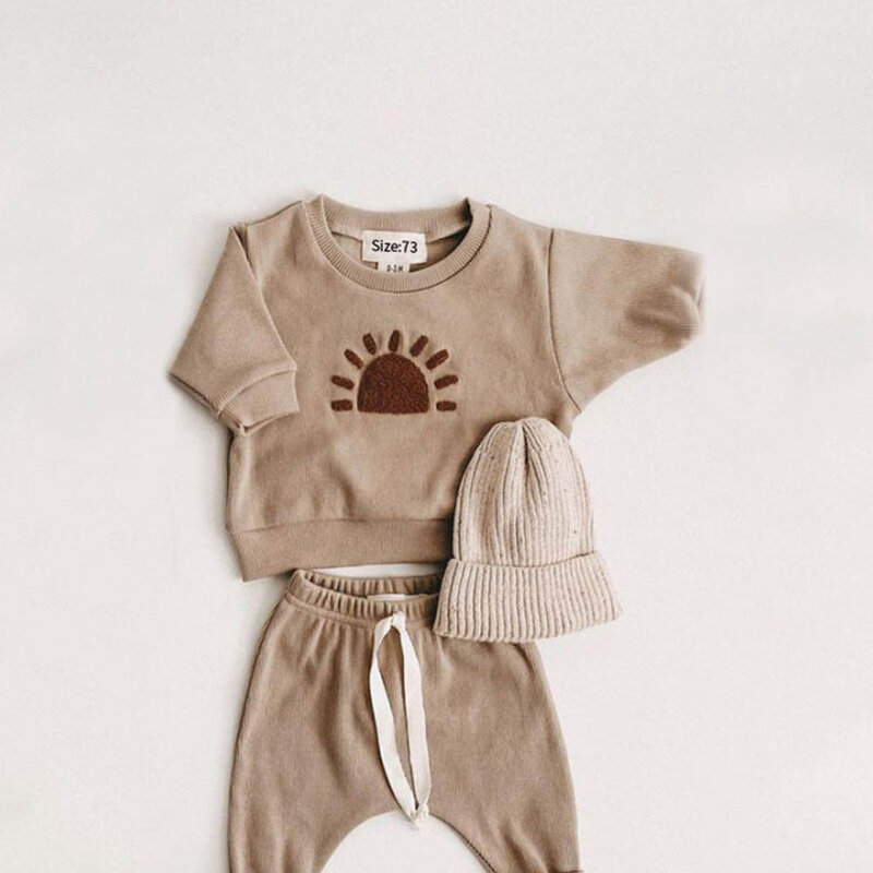 Melario Set Baju Anak Fashion Balita Bayi Laki-laki Perempuan Pola Atasan Kasual + Celana Panjang Longgar Anak 2 Potong Pakaian Baju Bayi Laki-laki