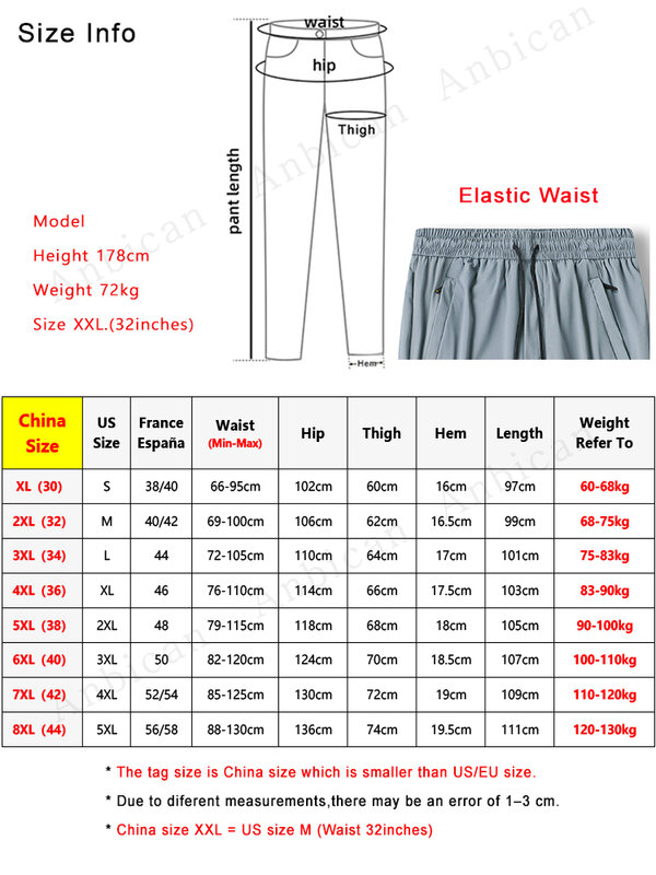 Summer Zip Pockets Men's Sweatpants Breathable Quick Dry Stretch Nylon Casual Track Pants Big Size Straight Sport Trousers 8XL