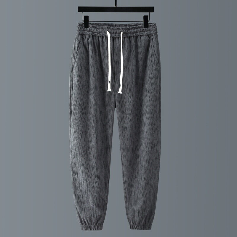 Celana Jogger ukuran besar 12XL pria, celana desain garis-garis kasual modis ukuran besar celana pinggang elastis