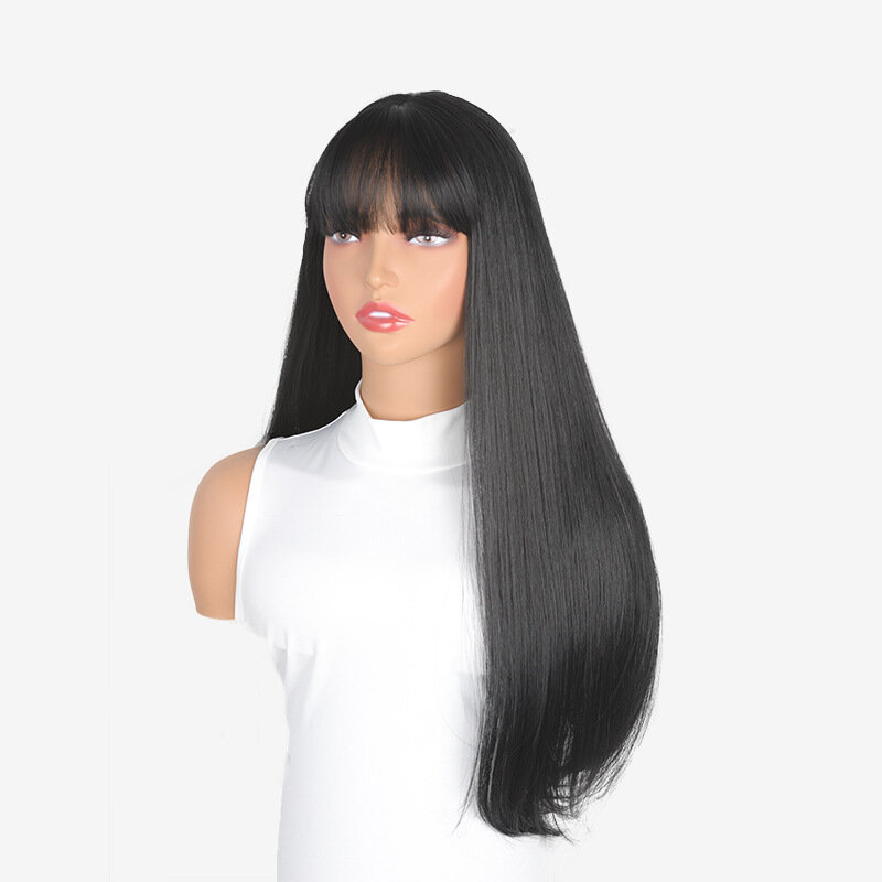 SNQP 70cm Black Straight Hair Long Wig New Stylish Hair Wig for Women Daily Cosplay Party Heat Resistant High Temperature Fiber