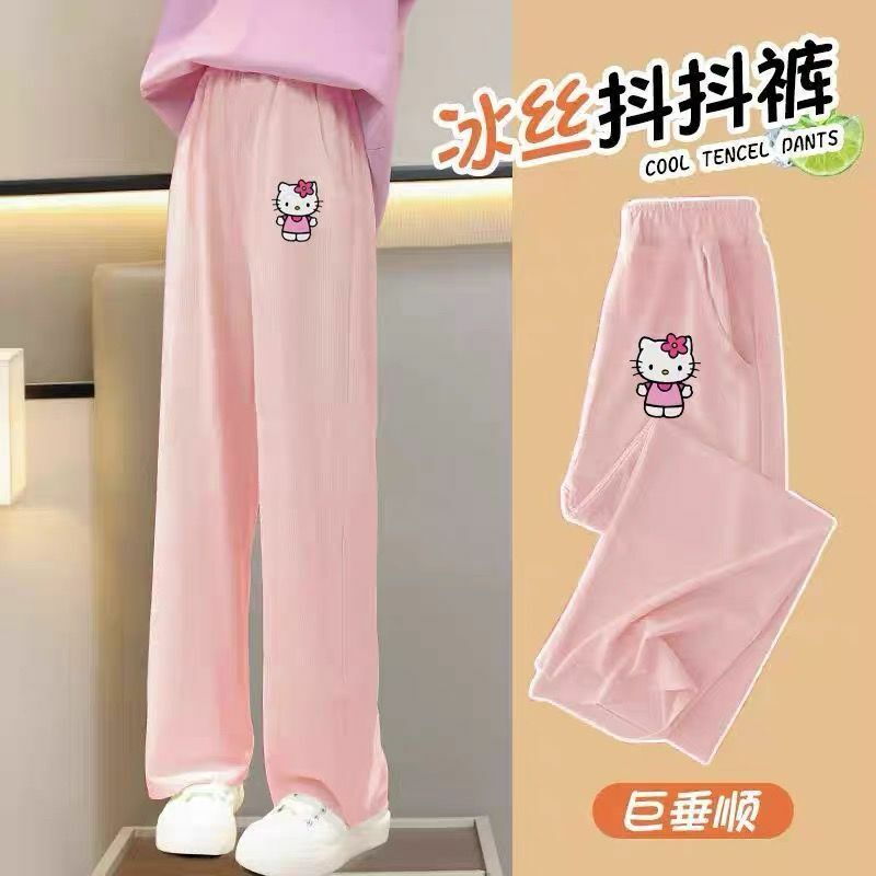 Cartoon Girls Ice Silk Wide Leg Pants Kawaii Sanrio Thin Summer Pants Cute Creative Tube Trousers Mosquito Pants Gift Wholesale