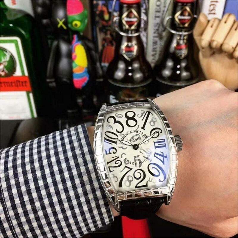 Franck Muller-automático mecânico relógio mostrador grande para homens, relógios de luxo Tonneau, jacaré personalizado, relógio à prova d'água