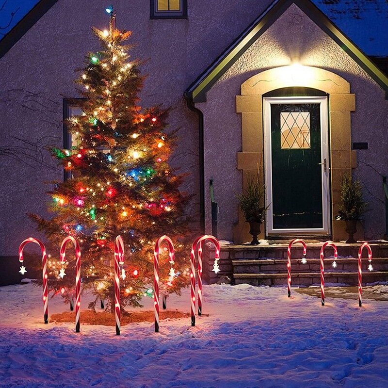 크리스마스 캔디 케인 조명, 빨간색 및 흰색 경로 만들기 조명, 야외 마당 풍경 조명, 15 인치