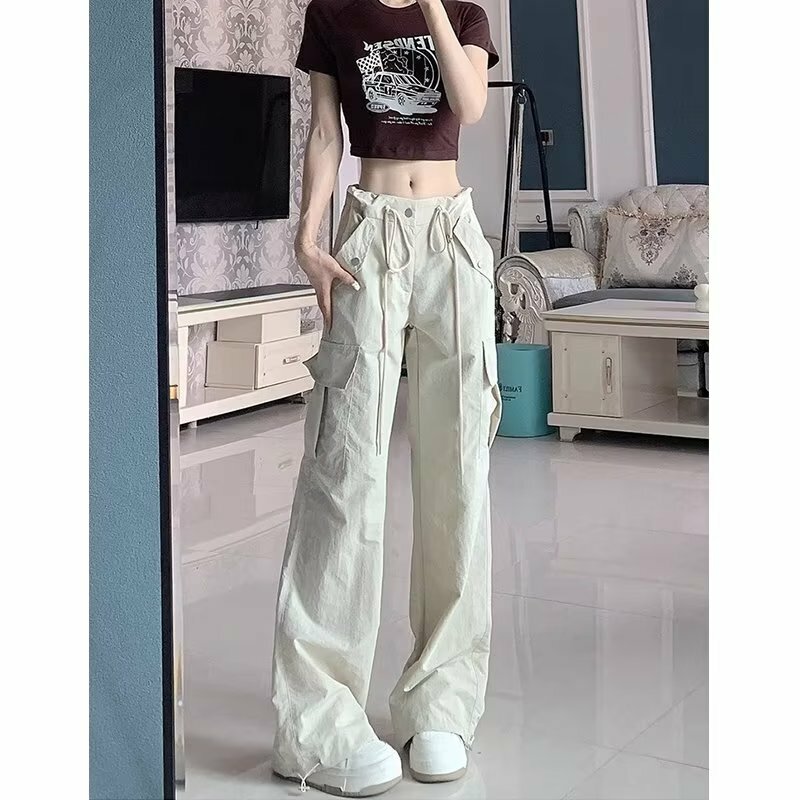 Motorcycle Wind Speed Dry Workwear Pants, Women's High Waisted Spring/summer New Loose and Slimming Casual Wide Leg Pants