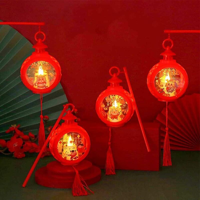 Glowing Spring Festival Wind Lantern Hanging LED New Year Desktop Decoration Lamp Chinese Round New Year Portable Lantern