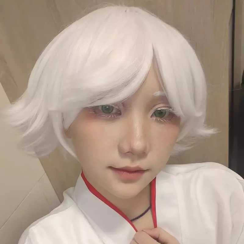 Kamisama kiss mouki coupウィッグ、白い短い髪、耐熱性、合成、アニメーション、ユニセックス、スタイリング、ハロウィーン