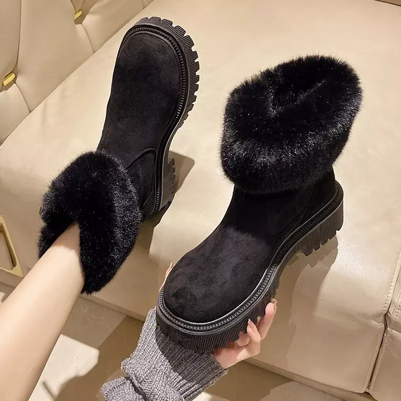 Big Size Platform Snow Boots Women Faux Fur Fashion Mid Calf Boots Winter Warm Furry Boots Casual Comfortable Shoes Women