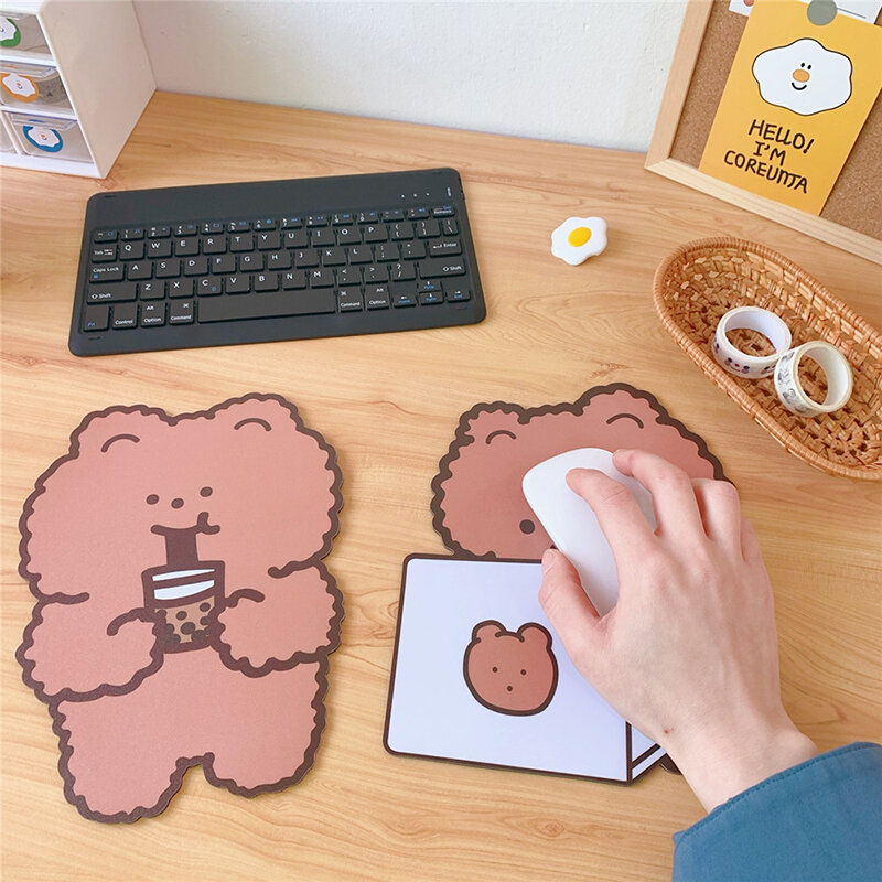Cute Bear Student Notebook Rubber Pad Keyboard Protection Pad Cartoon Mouse Pad Chocolate Office Desktop Non-slip Mouse Pad