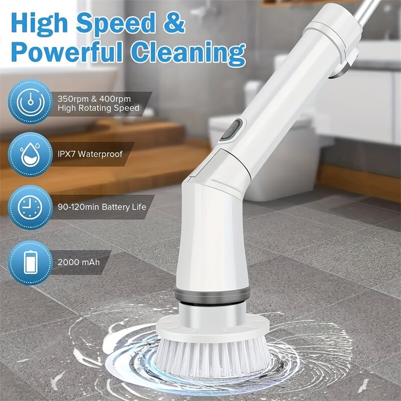 Cordless Shower Scrubber With 6 Replaceable Brush Heads,Electric Cleaning Brush Dual Speeds &Extension Handle Home Appliances
