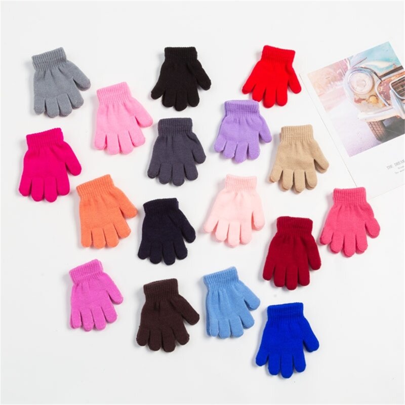 Stylowe dziecięce rękawiczki dzianinowe Ciepłe i modne rękawiczki zimowe Rękawiczki jednolitym kolorze