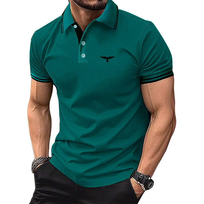 เสื้อโปโลกีฬาคอปกเข้ารูปใส่ฤดูร้อนของผู้ชายเสื้อโปโลแขนสั้นสำหรับผู้ชายแฟชั่นพิมพ์โลโก้แห้งเร็วเสื้อ