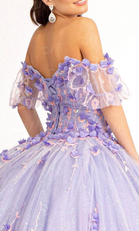 Gaun pesta Glitter BUNGA tanpa tali applique bunga gaun Quinceanera 2023 gaun koktail lengan bahu terbuka