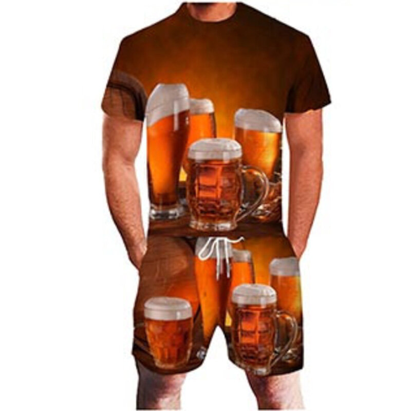 Beer 3D Print t-shirt da uomo di tendenza Set estate Casual girocollo t-shirt pantaloncini 2 pezzi Set moda uomo vestiti Pullover tuta