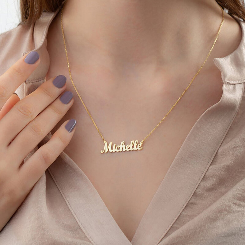 Kalung Kustom Personalisasi untuk Wanita Mode Perhiasan Emas Baja Tahan Karat Nama Kustom Kalung Kerah Nombre Personalizado
