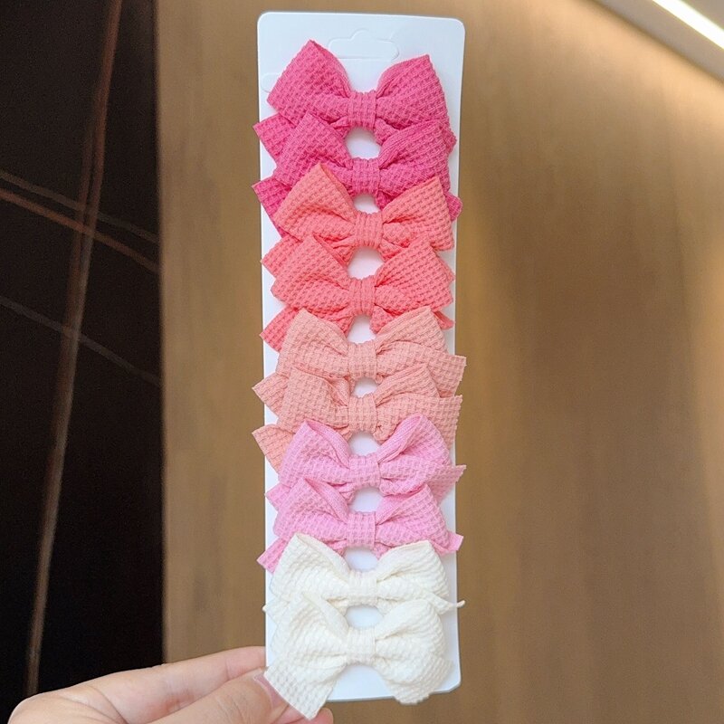 4/6/10Pcs Soft Cotton Bow Hairpin Girl Sweet Design Hairpin Color Block Delicate Hairgripe Barrettes Kawaii Child Accessories