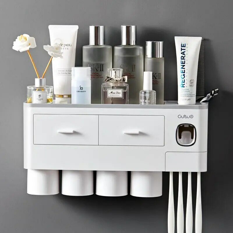 Ensemble de 2/3/4 porte-brosses à dents à aspiration magnétique, support mural de salle de bain, presse-dentifrice automatique