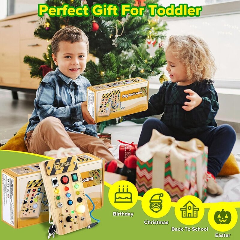 조명 스위치가 있는 나무 비지 보드 장난감, 활동, 크리스마스 및 생일 선물용 장난감