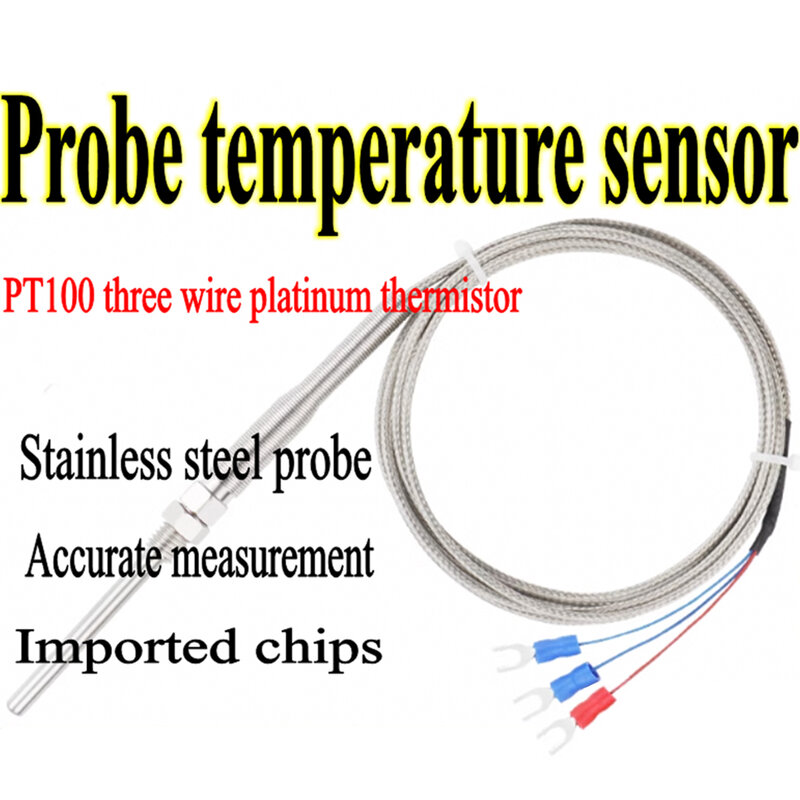 Sensor de Temperatura PT100 RTD, Termopar de Cabo, Medição de Comprimento da Sonda Termômetros,-50-400 ℃, 50mm, 100mm, 1-5m