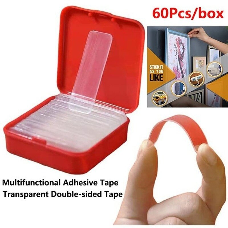 60pcs/box Multifunctional Removable Washable Tape Double Sided Tape Reusable for Wall Wood Tile Plastic Metal Surface