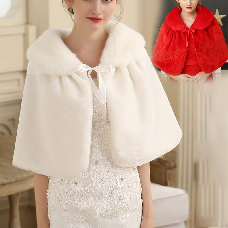 Inverno Wedding Bolero scialli bianco/rosso da sposa Shrug Faux Fur women's Wraps Bridal Warm Jacket Party Coat Party Decor accessori