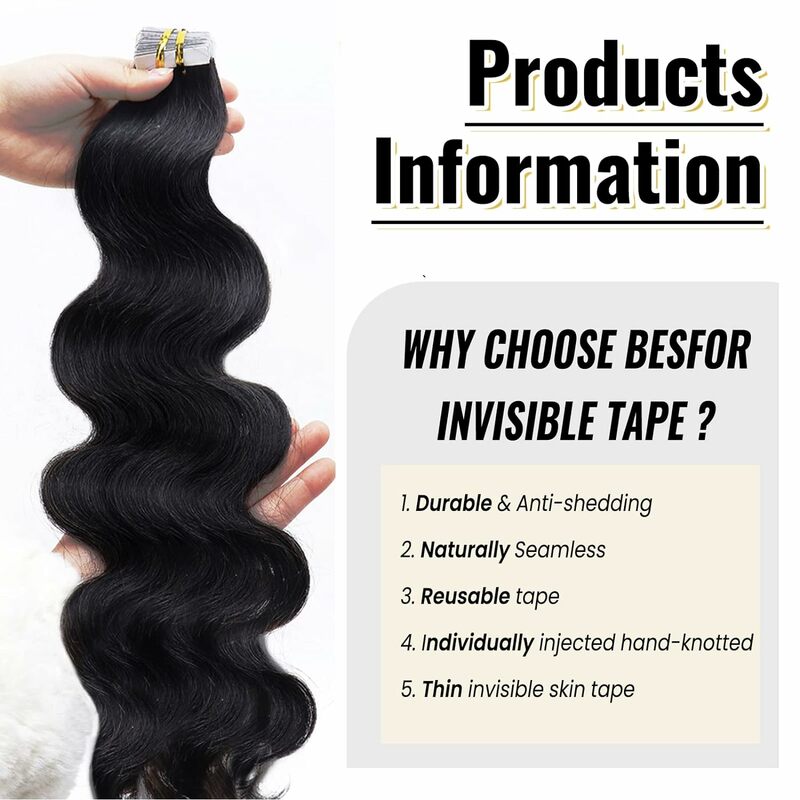 Tape In Human Hair Body Wavy Wave Extensions For Black Woman 100% Real Remy Human Hair Skin Weft Adhesive Glue Natural Black #1B