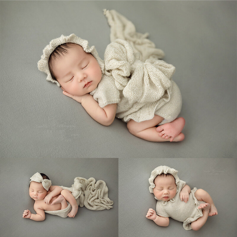 Baby Photography puntelli accessori per costumi neonate vestiti cappello Baby Swaddle coperta Bow Tiara Costume per riprese puntelli