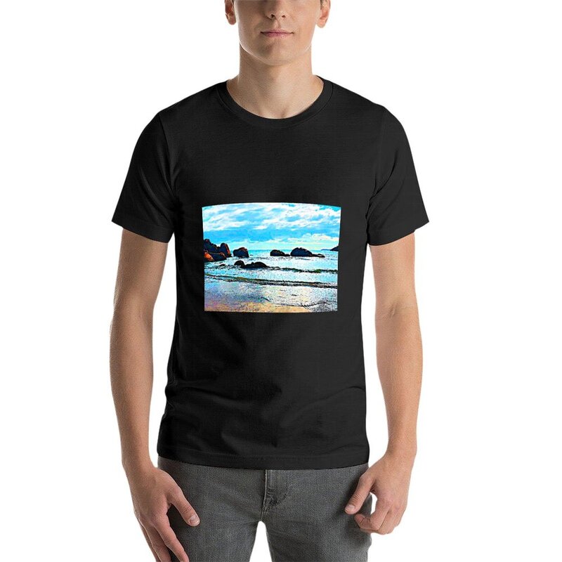 Camiseta de algodón para hombre, prenda de vestir, de talla grande, para caminar en la playa