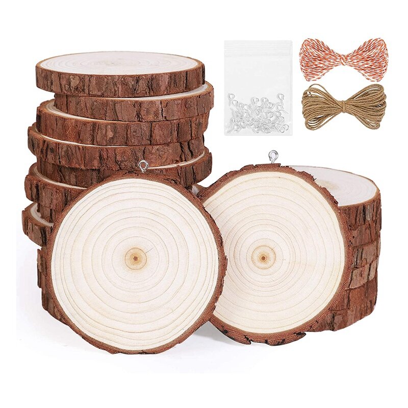 Natural madeira inacabada fatias Kit, enfeites de Natal, DIY artesanato do casamento, 20pcs