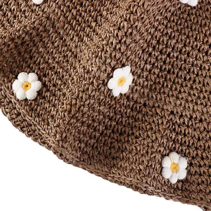 Topi perjalanan wanita, modis topi pantai Panama topi buatan tangan menenun Boho topi datar perlindungan UV topi jerami topi matahari perlindungan matahari