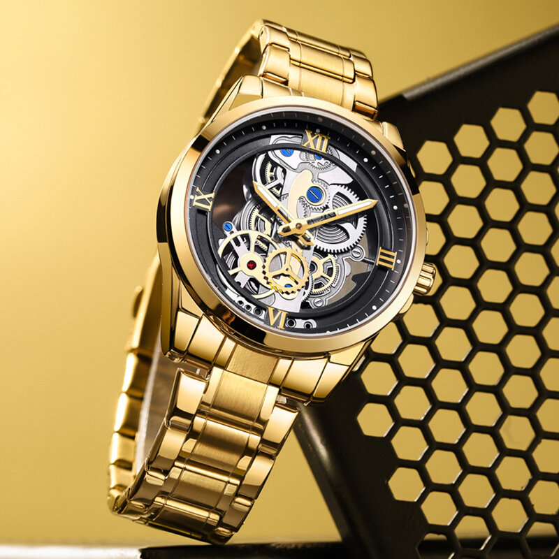 Jam tangan baru untuk pria jam tangan pria Quartz LIGE merek mewah teratas jam tangan pria jam tangan olahraga tahan air warna emas