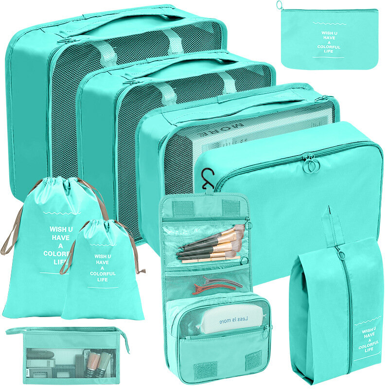 Set tas penyimpan perjalanan, 7/8/9/10 buah tas penyimpanan koper kemasan kubus Set pakaian koper portabel kantong rapi lipat