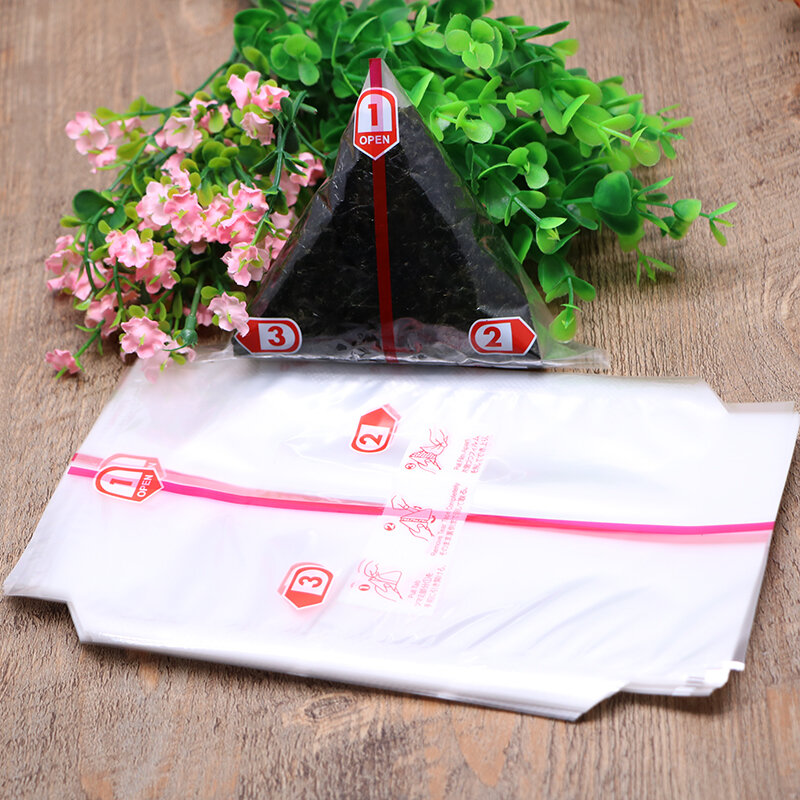 100 buah segitiga bola nasi tas kemasan Nori rumput laut Onigiri Sushi tas hadiah plastik mudah robek Aksesori Bento portabel