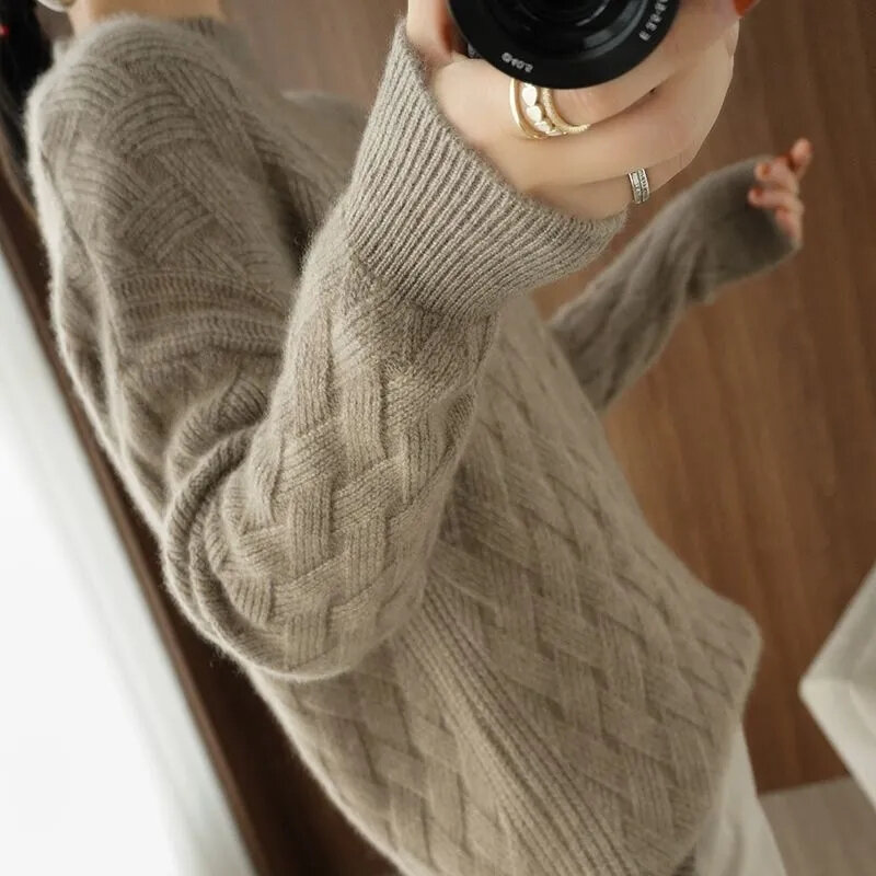 Suéter de gola alta feminino, pulôver coreano, malhas, top de tendências, nova moda, outono e inverno, 2023