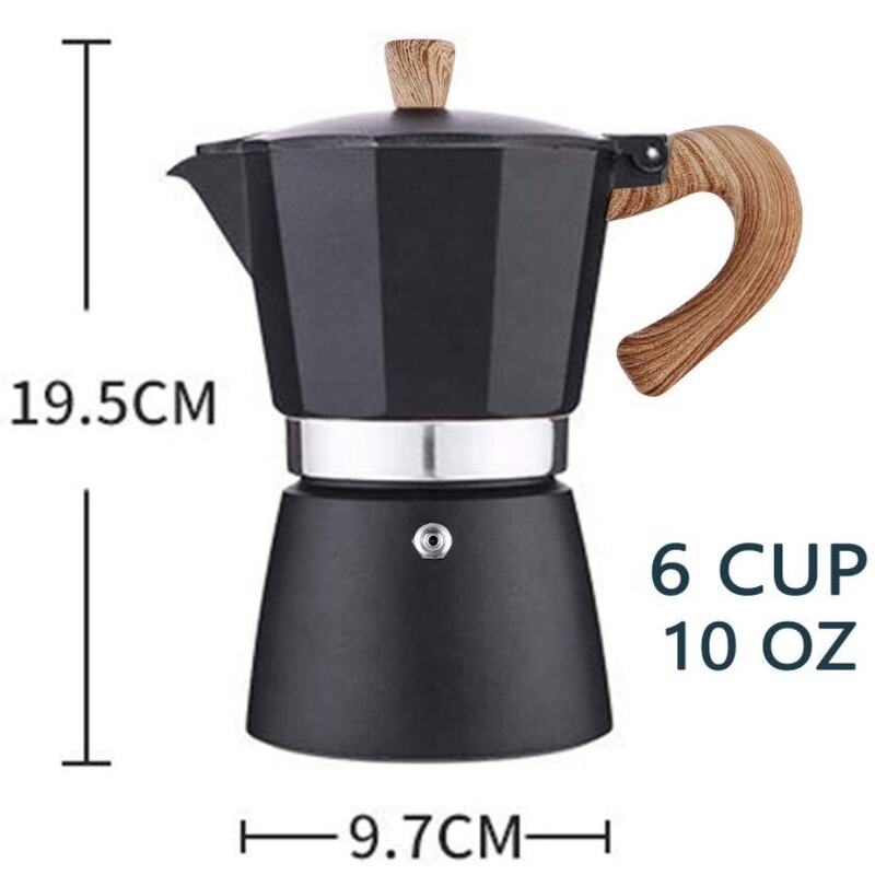 3/6 Espresso Cup Stovetop Espresso Italian Style Aluminum Stovetop Espresso Maker Moka Pot with Wood Grain Handle