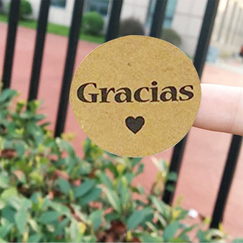 100-500pcs/roll Kraft Gracias Spanish Thank You Sticker Envelope Package Seal 1inch Handmade With Love Stickers Baking Decor