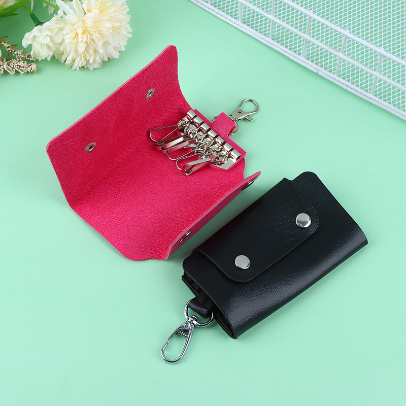 1PC Car Key Pouch Bag Case Wallet Holder Chain Key Wallet Ring Collector Housekeeper Pocket Key Organizer Smart Leather Keychain