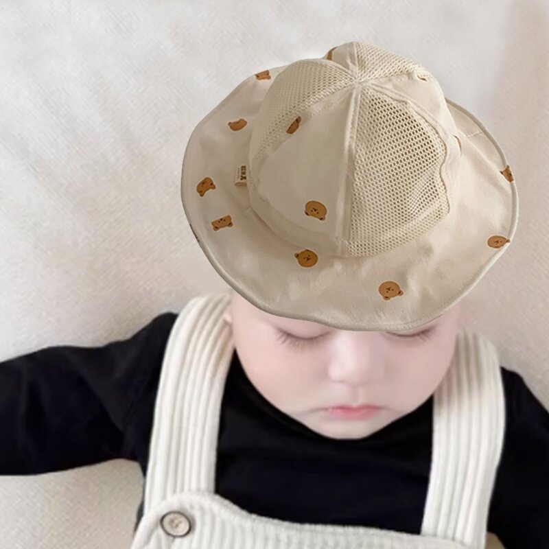 HUYU – chapeau pêcheur ajouré pour bébés, chapeau d'été pour nourrissons, casquette plage seau à grands bords à