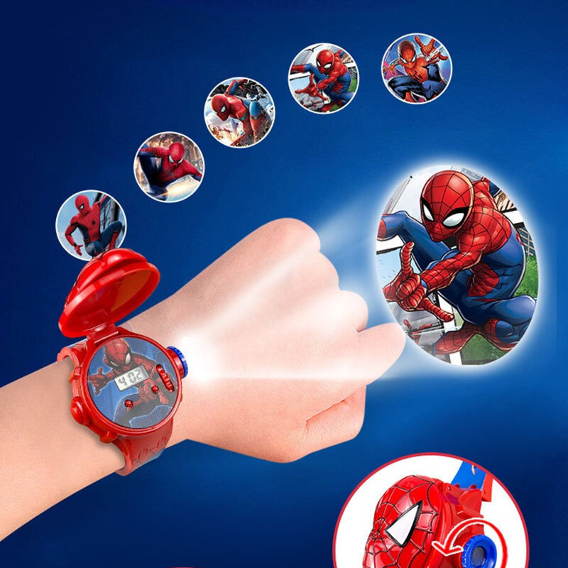 Disney-reloj Digital de dibujos animados para niños, juguete electrónico de ptojección, Marvel, Spider-Man, unicornio, princesa Elsa, Flash